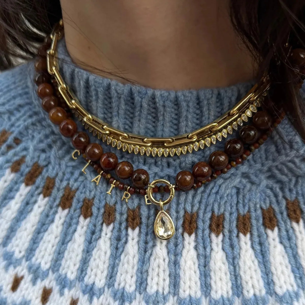 Stainless Steel O Shape Necklaces Trendy 18K Gold Plated Multi Color Round Beaded Water