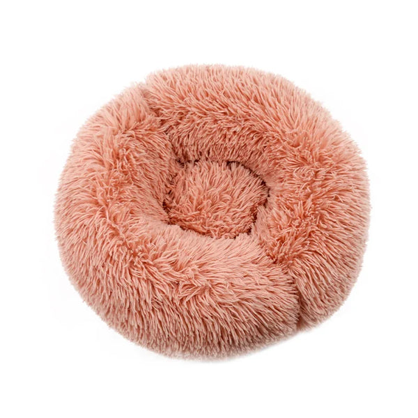 Round Plush Donut Pet Bed for Dogs & Cats | Calming Anti-Anxiety Warm Cushion with Sleep