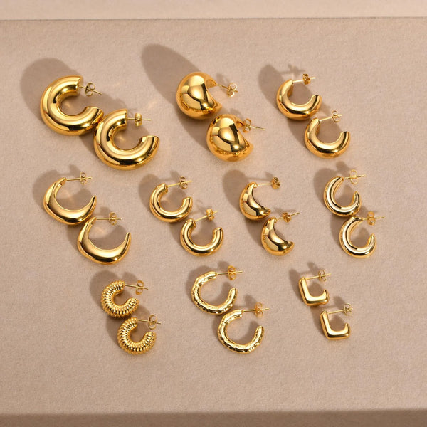 18K Gold Plated Stainless Steel Tarnish-Free Waterproof Hoop Earrings Women'S