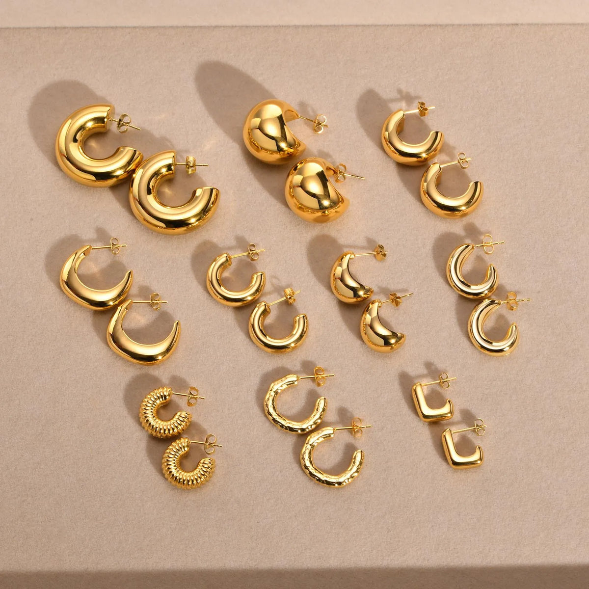 18K Gold Plated Stainless Steel Tarnish-Free Waterproof Hoop Earrings Women'S