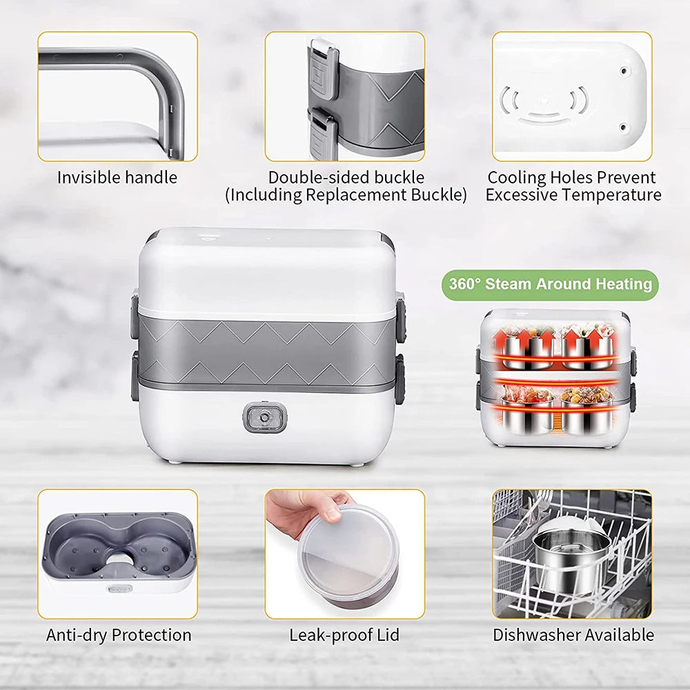 Home Office 200W Portable Heater Food Warmer Lunch Box,2 Layers Self Heating Electric