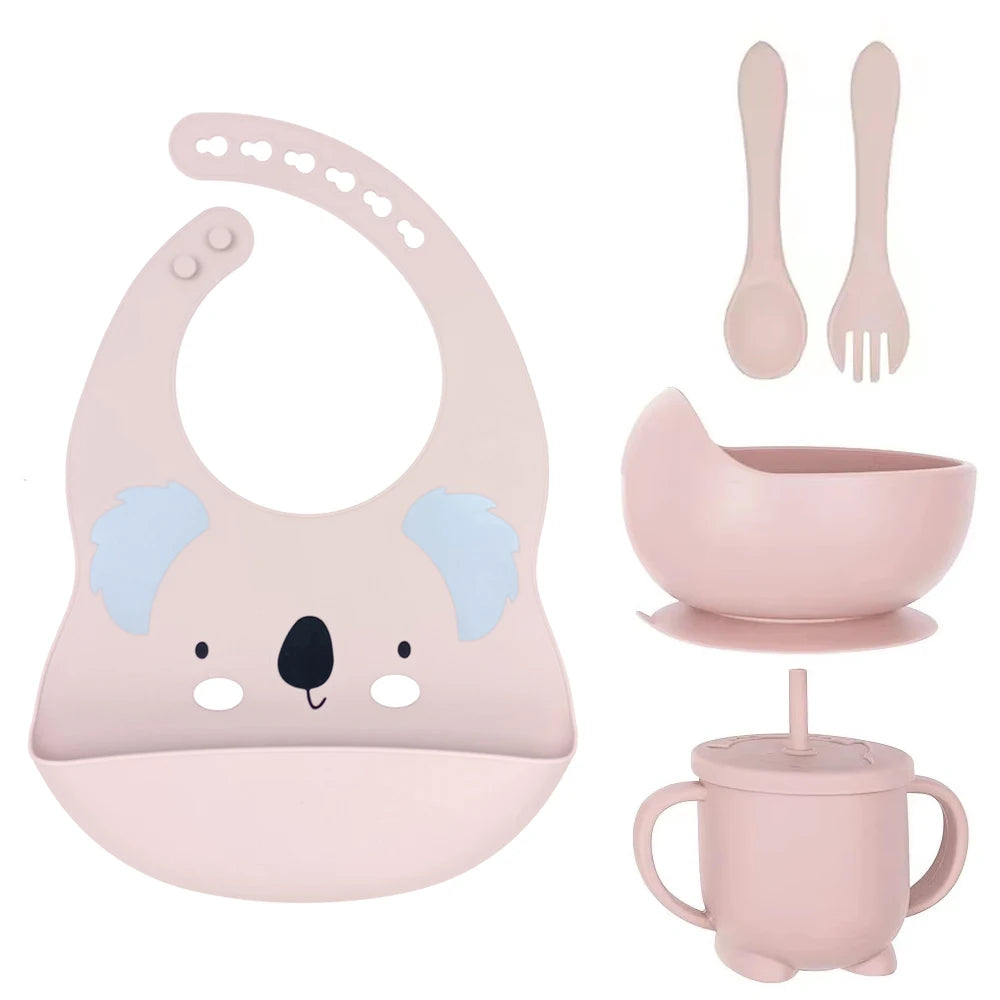 8pc Bebe Silicone Feeding Set Toddler Weaning Set Suction Bottom Infant Dining Tableware