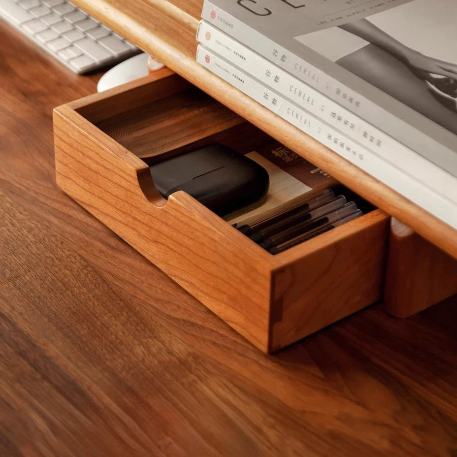 Custom Cherry Walnut Wood Monitor Stand Ergonomic Computer Riser & Desk Organizer