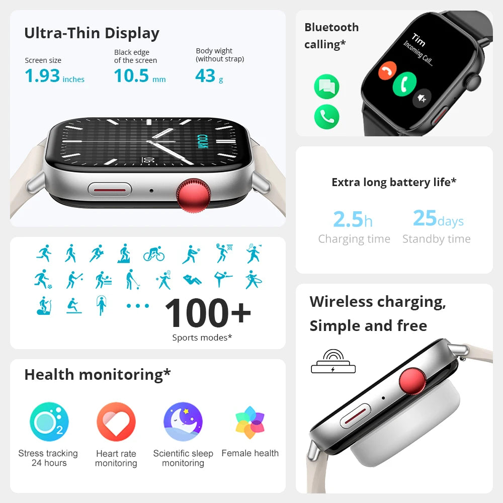 Voice Calling Smart Watch with Large 1.93 Inch HD Color Display