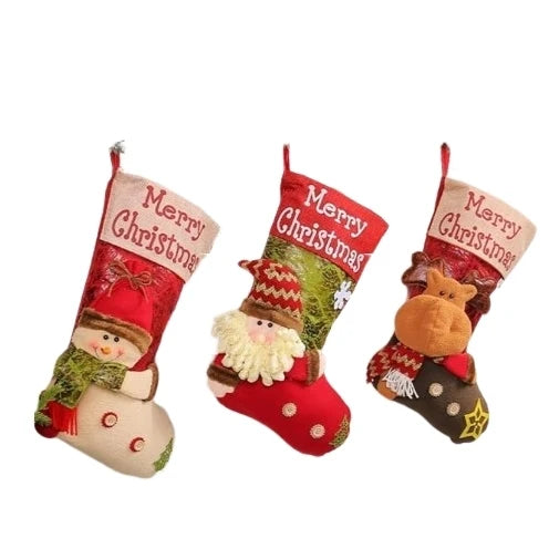 SC ECOMMERCE Model F6-2NPZ-Z8PQ Set 3 Christmas Stockings Printed Snowman Santa Claus