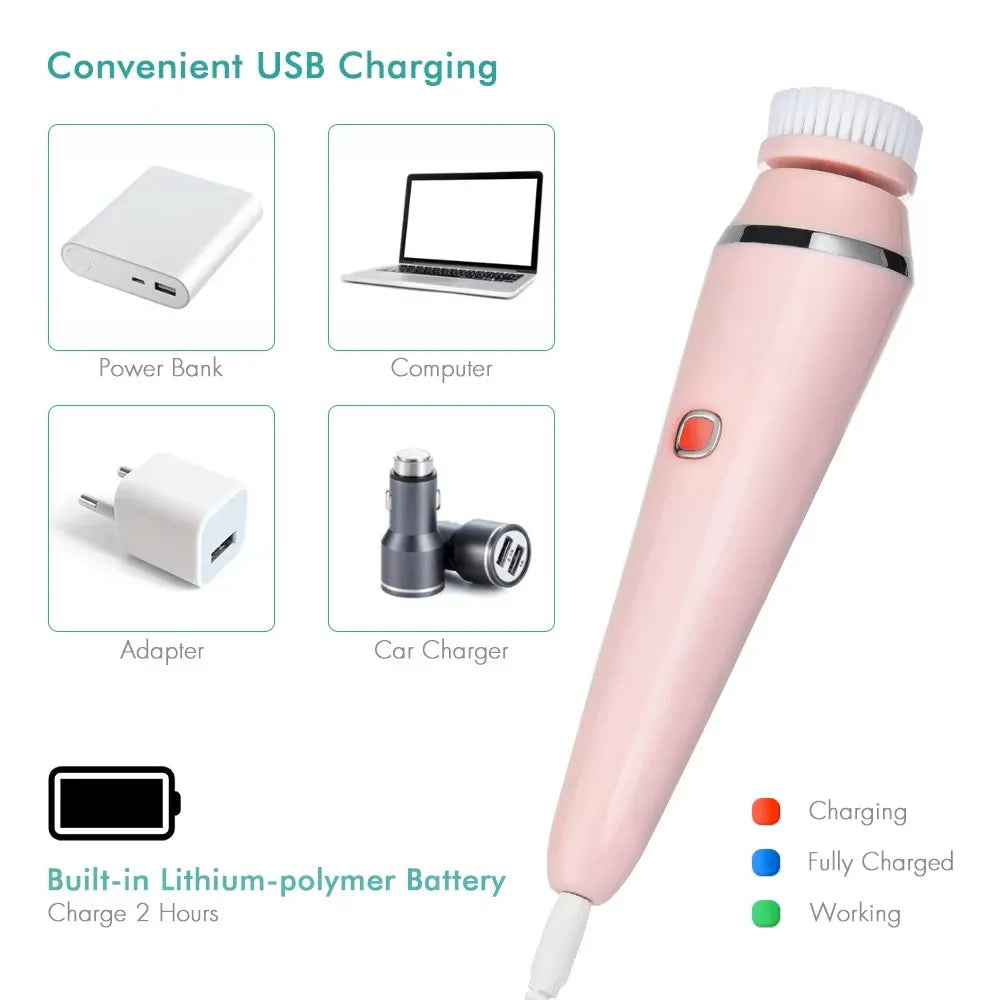 4 in 1 Sonic Electric Vibrating Face Wash Brush Deep Cleansing Silicone Face Cleaner