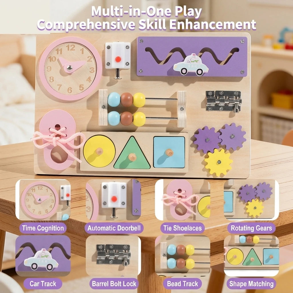 Qiaike Baby Wooden Busy Board Montessori Toys DIY Wood Accessories Sensory Activity