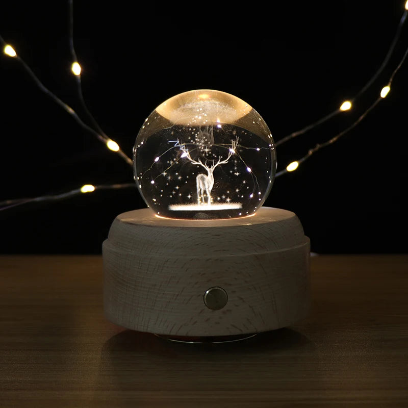 Creative Electronic Gift Lamp Decoration 3D Crystal Ball Night Light With Rotating Music