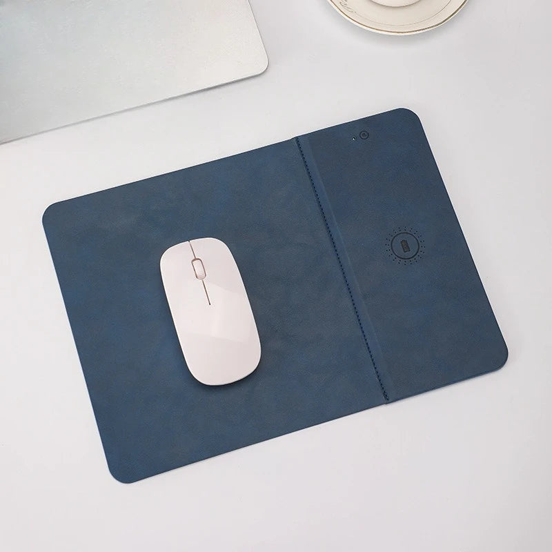 15W Fast Wireless Charging Mouse Pad, Small PU Leather Non-Slip Desk Mat with for Office