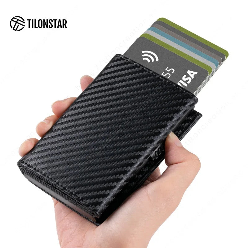 Minimalist Carbon Fiber RFID Metal Wallet Smart Aluminum Wallet Men Mini Card Protector