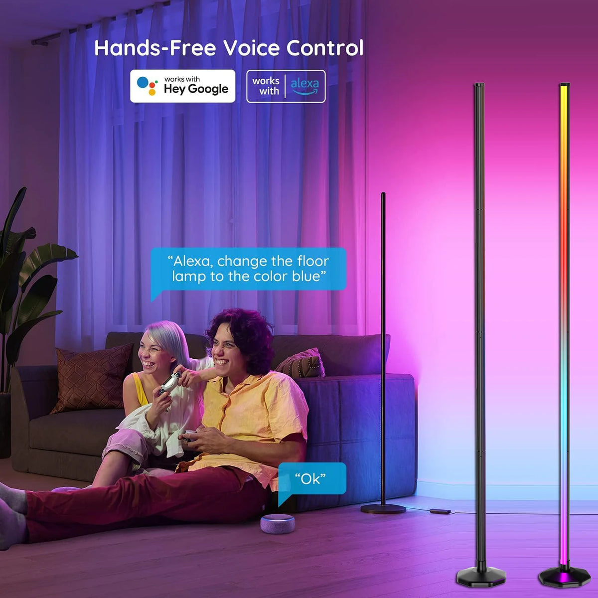 LED Corner Floor Light RGBIC 16 Million WiFi APP Remote Control Music Sync Aluminum Alloy