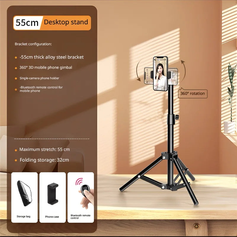 Portable Foldable Ring Light Stand with Phone Holder, Dimmable Live Stream Tripod