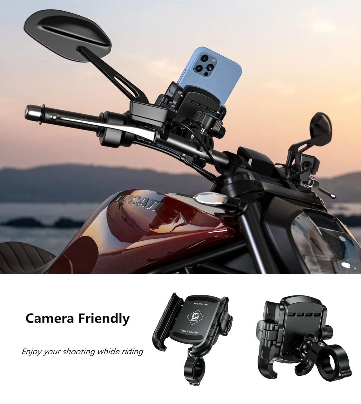 Sturdy Motorcycle Handlebar Mobile Phone Holder With Secure Lock Design Mechanically