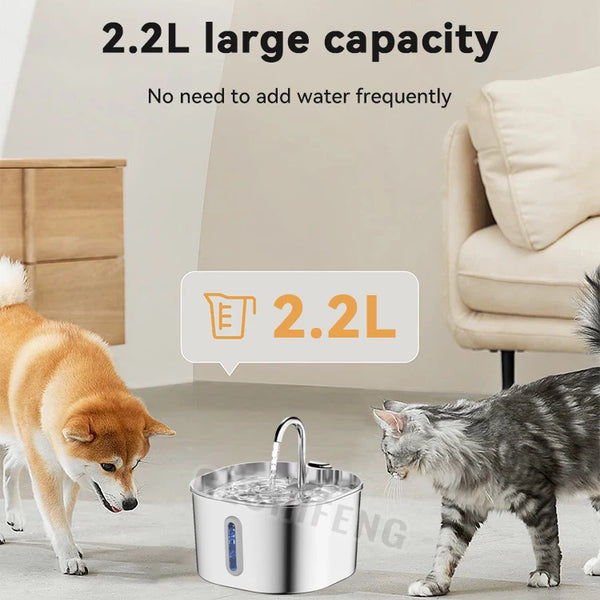 304 Stainless Steel Cat Water Fountain 2.2L AC Powered Automatic Pet Drinking Fountain
