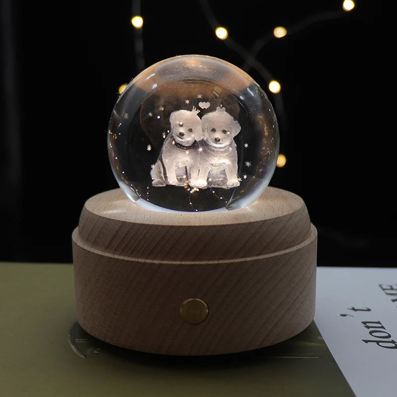 Creative Electronic Gift Lamp Decoration 3D Crystal Ball Night Light With Rotating Music