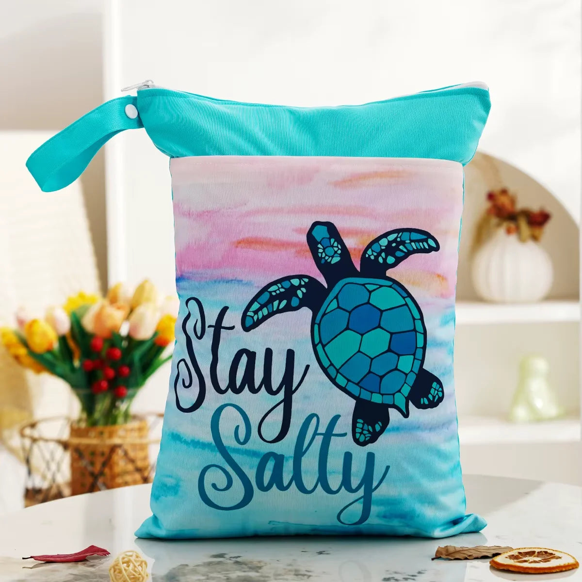 Printed Waterproof Wet Dry Bag Soft Polyester Zipper Storage Pouch for Infant Beach