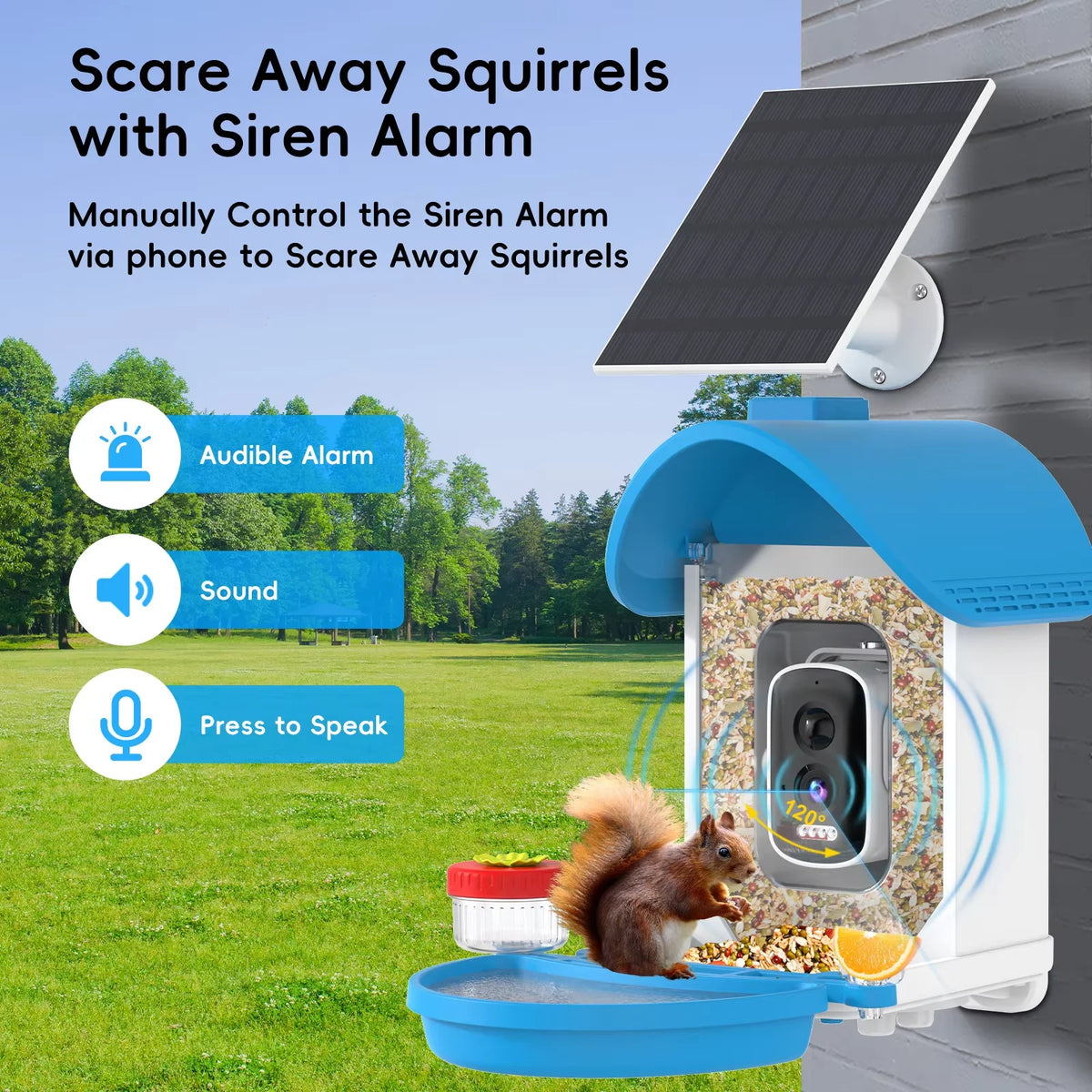 AI Bird Feeder Camera 2.5K Resolution IP65 Waterproof LCD Display Solar Powered Outdoor