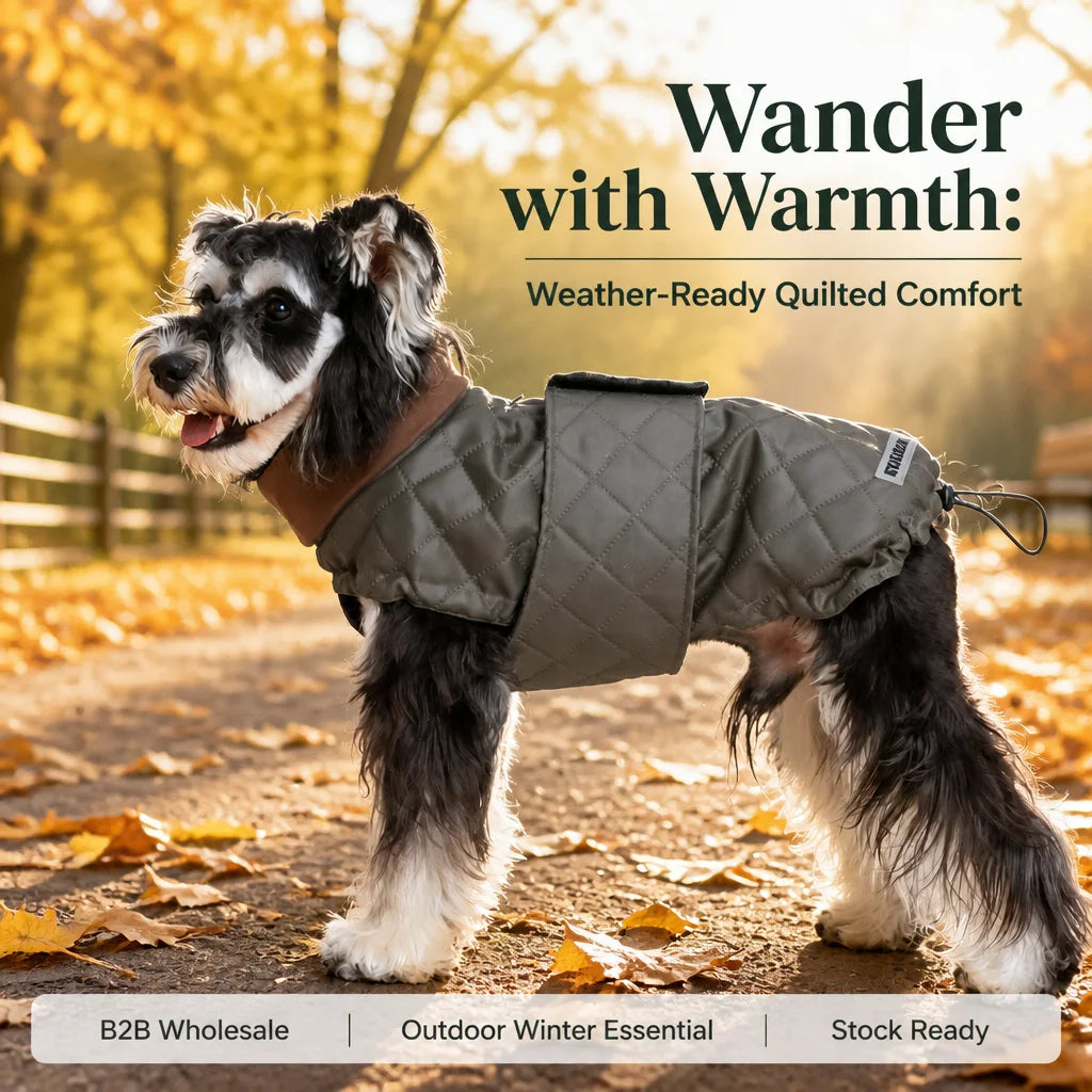 Quilted Dog Winter Coat Padded High Collar Warm Waterproof Windproof Fleece Lined Cape