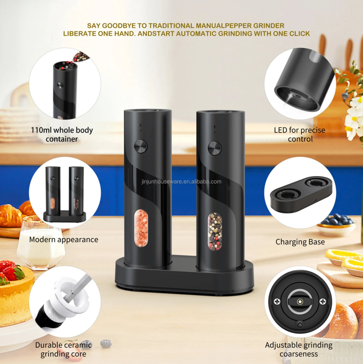 Rechargeable Salt and Pepper Grinder Set Electric Salt and Pepper Grinder Set