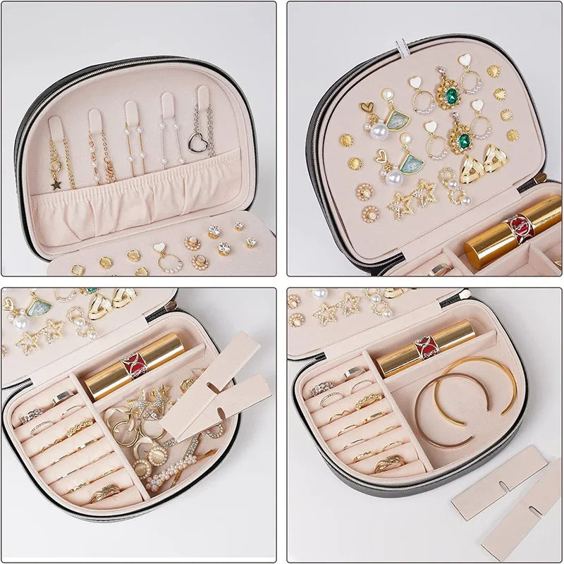 X133 Portable Travel Jewelry Box-Small 2-Layer Oval Jewelry Organizer with Zipper