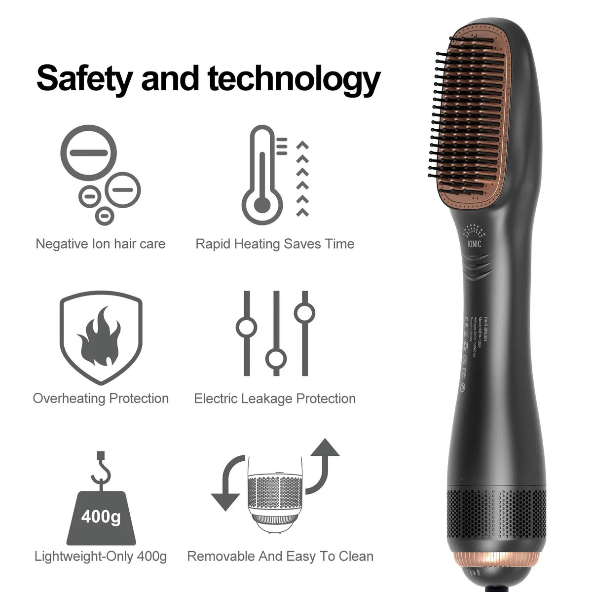 3 in 1 Hot Air Comb Hair Dryer Brush Blow Dryer Hair Curler Straightener Multi-Function