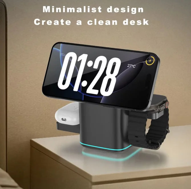 Qi2 Foldable Magnetic 3-in-1 15W Fast Wireless Charging Station for Mobile Phones,