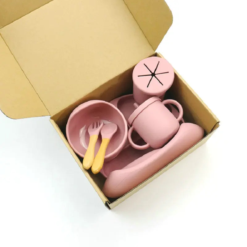 Bpa Free Silicone Baby Feeding Set Food Grade Silicone Spoon and Fork Snack Sippy Cup