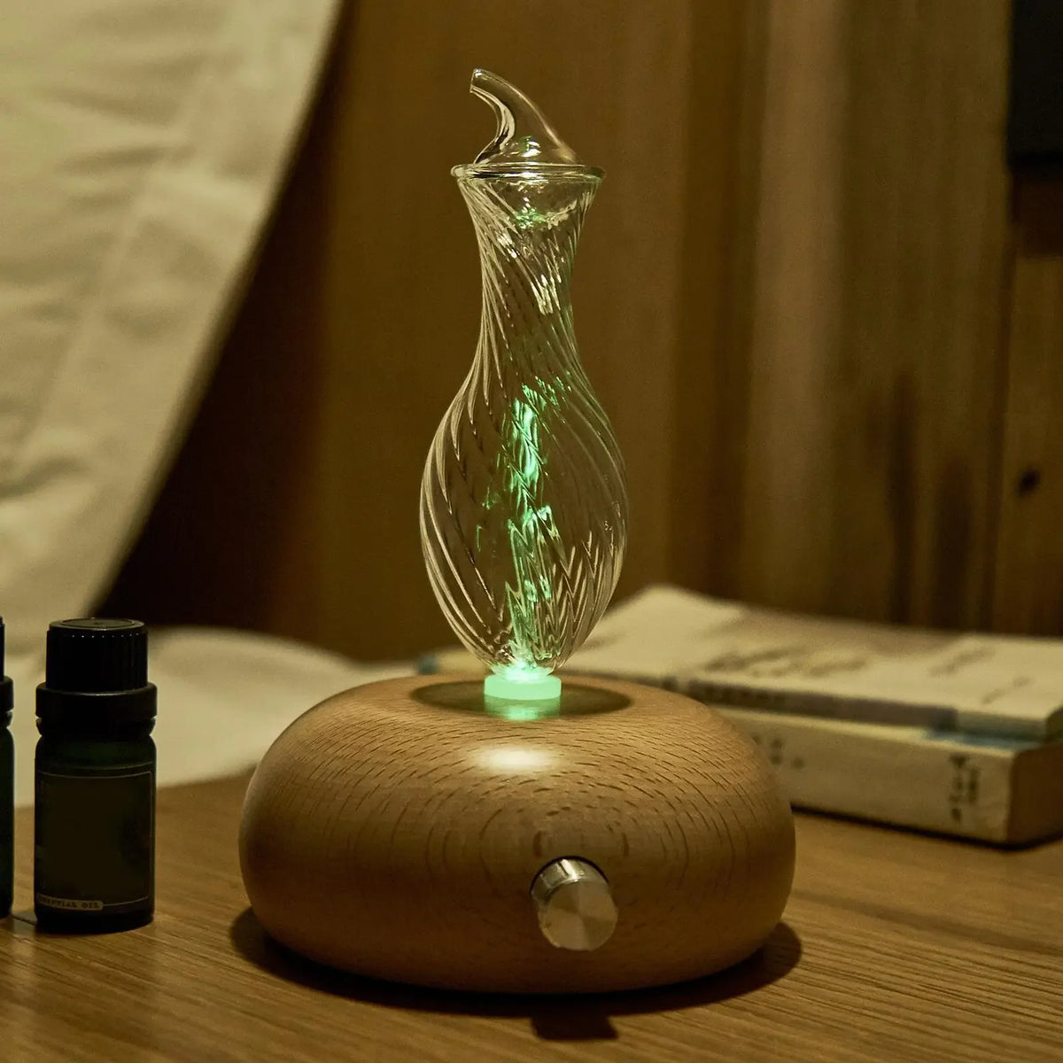 USB Powered Electric 50ml Wood Glass Aromatherapy Nebulizer Portable Waterless Essential