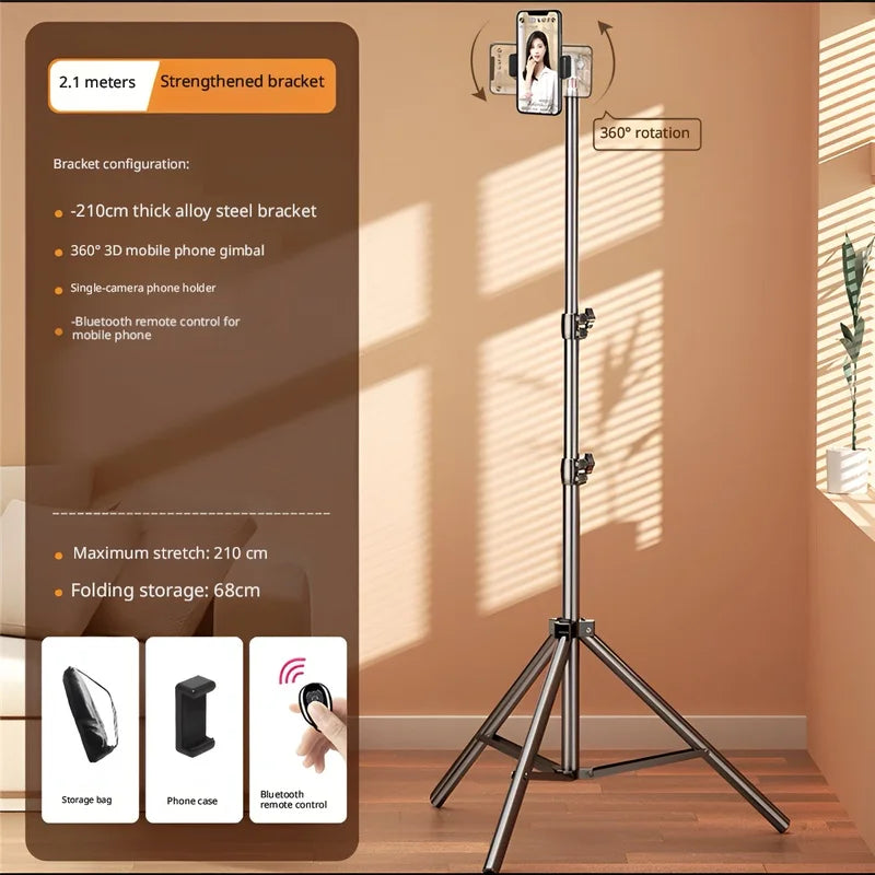 Portable Foldable Ring Light Stand with Phone Holder, Dimmable Live Stream Tripod