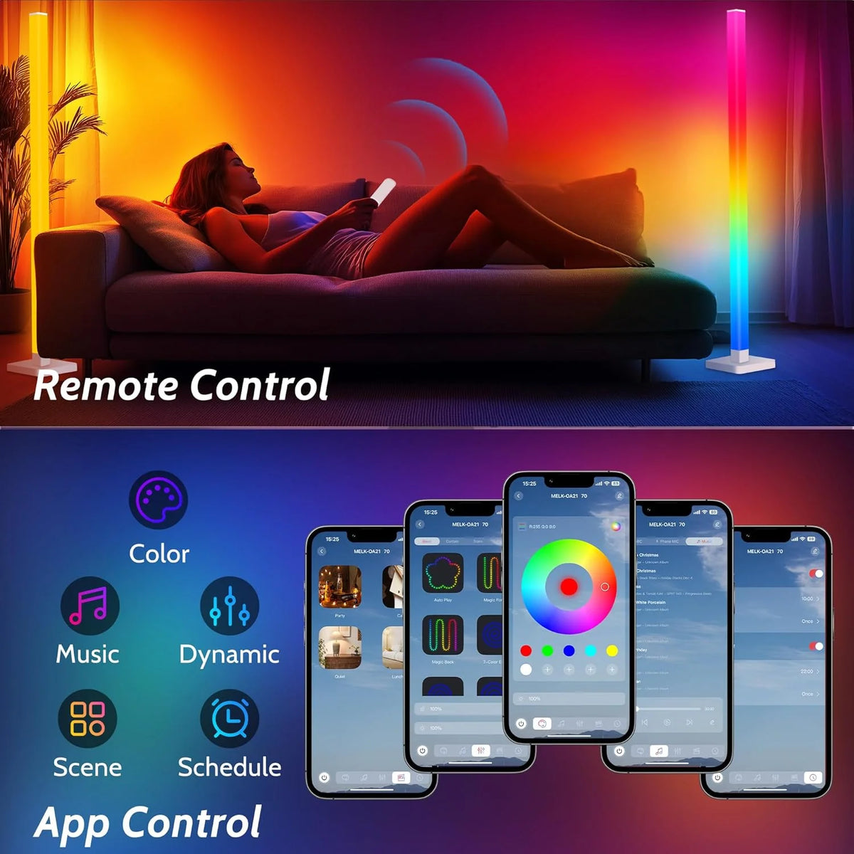 RGB Remote & Smart App Controlled Dimmable ABS Home Decor Floor Corner Lamp for Gaming
