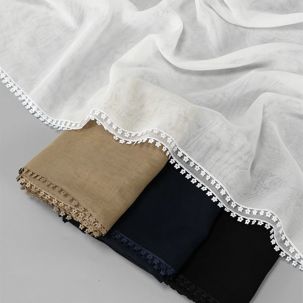 Womens Long Premium Plain Voile Hijab Delicate Lace Made Sheer Fabric Tudung Solid-Color