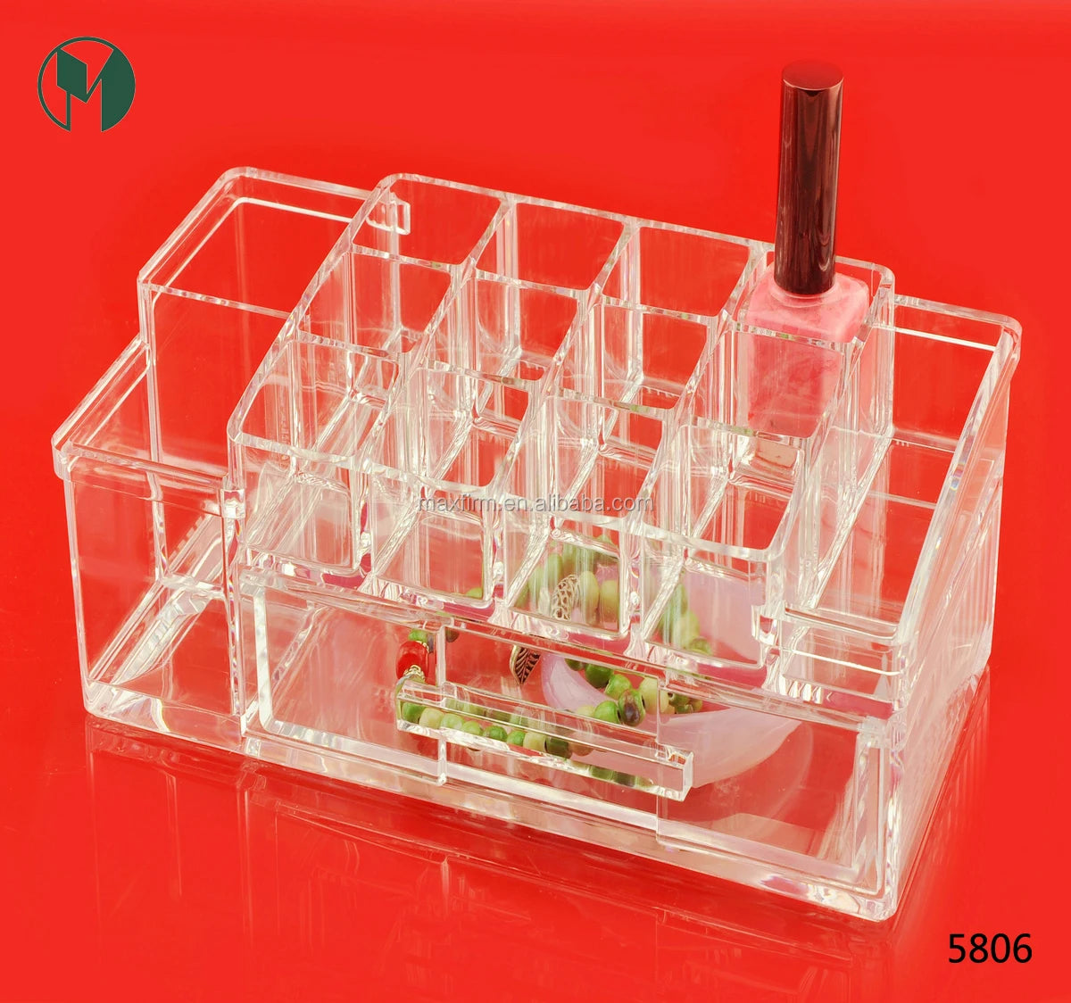 Clear Acrylic Nail Polish Organizer with Drawer Makeup Brush Holder Countertop Makeup