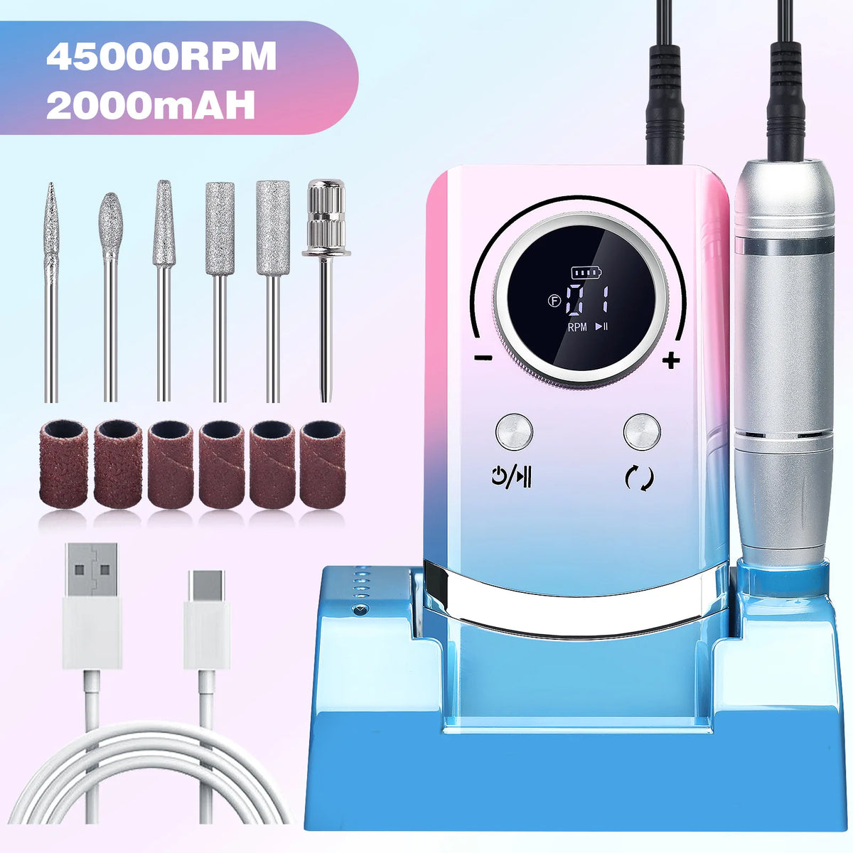 Rechargeable Portable Electric Nail Drill Machine 45000RPM Professional Nail Polisher