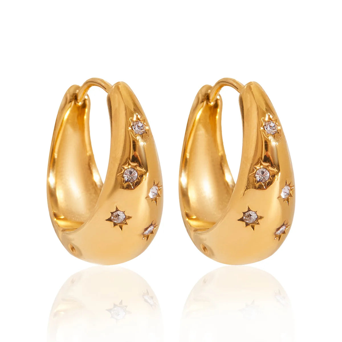 Chunky CZ Huggie Hoop Earrings 316L Stainless Steel Cubic Zirconia Stud Earrings Set