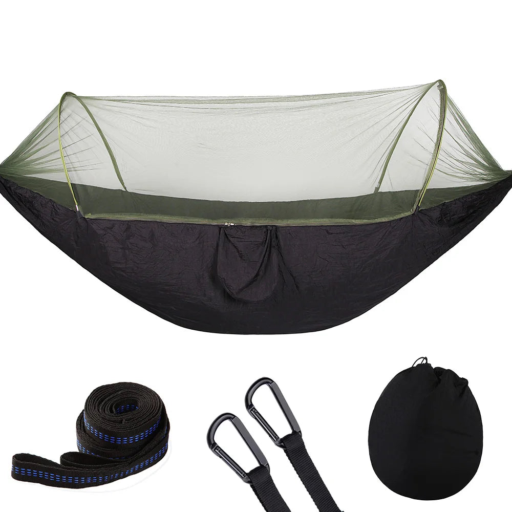 Lightweight Parachute Single Color Hammock with Mosquito Net for 1-2 Person All Seasons