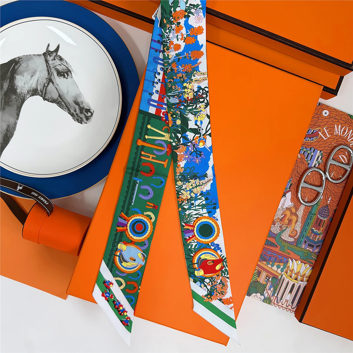 5*86 Cm Neck 100% Silk Scarf Custom Printing Scarves Designer Head Bag Women Stylish