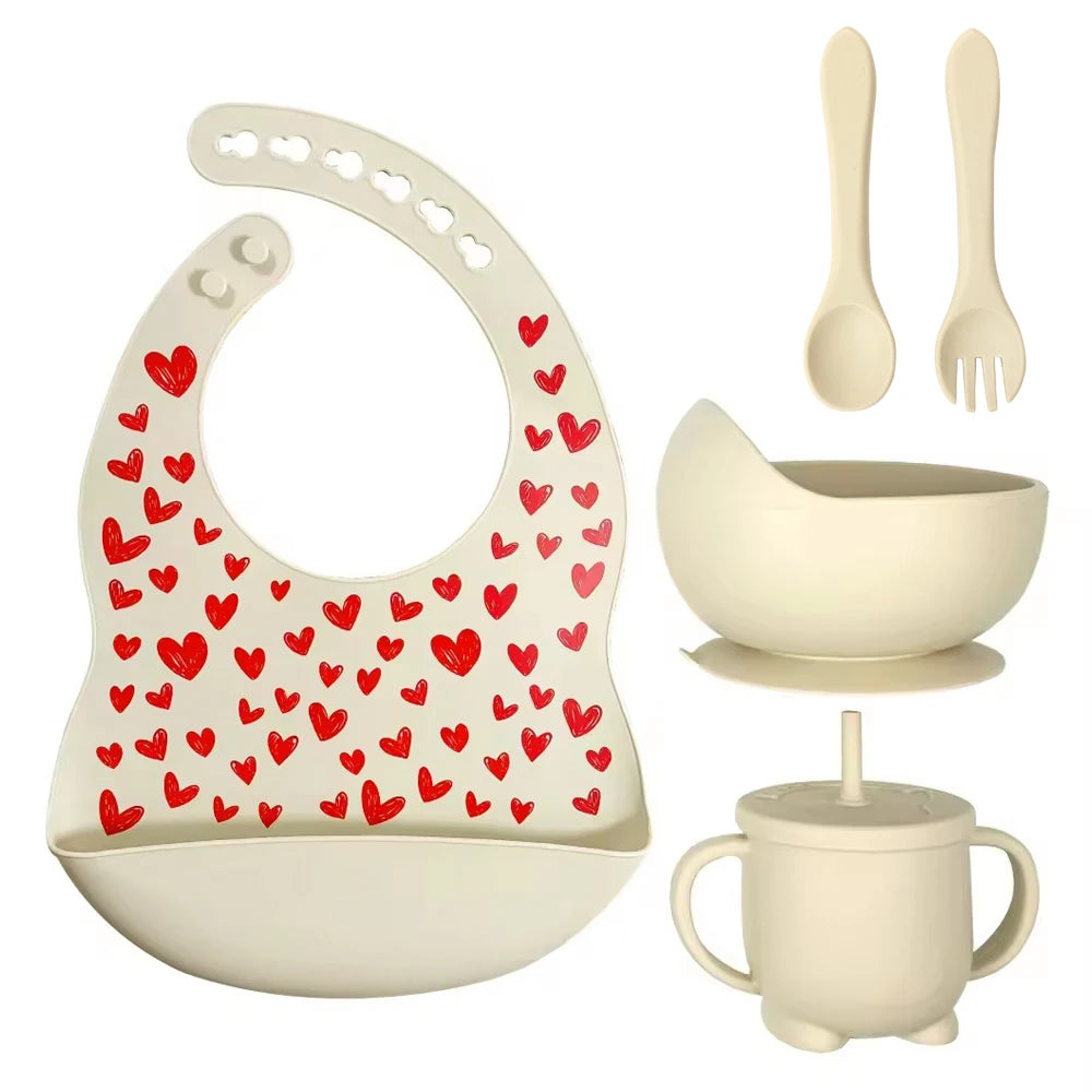 8pc Bebe Silicone Feeding Set Toddler Weaning Set Suction Bottom Infant Dining Tableware