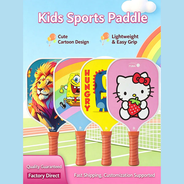 Yellow Cartoon Pickleball Paddle Set Fiberglass Honeycomb Core TPU Edge Lightweight Kids