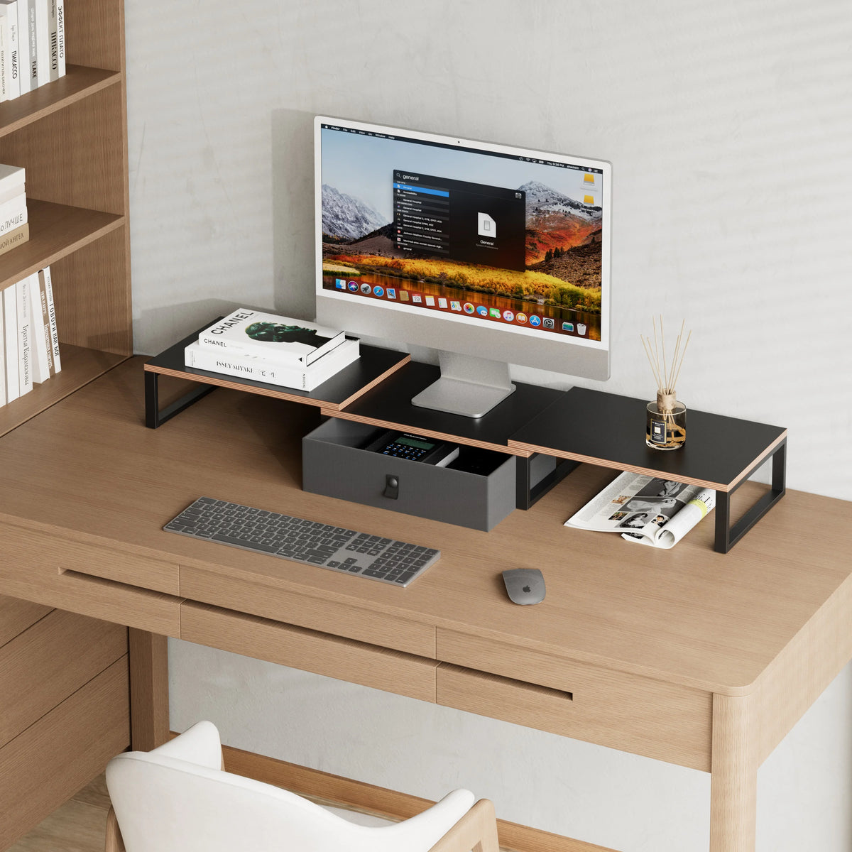 Wooden Desktop Organizer with Optional Drawer Computer Monitor Stand Desk Riser Laptop