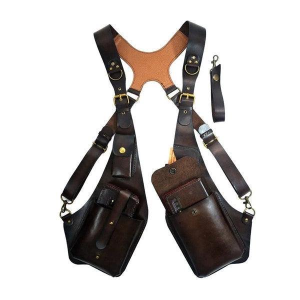 MJ Men Retro Pu Leather Stylish Portable Phone Pouch Crossbody Bag Outdoor Belt Pack