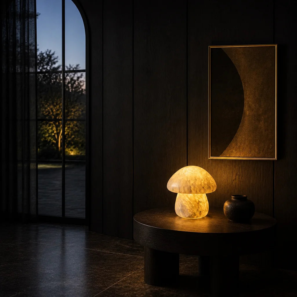 Alabaster Mushroom Lamp Warm Glow Table Light Natural Stone Veined Decorative Custom