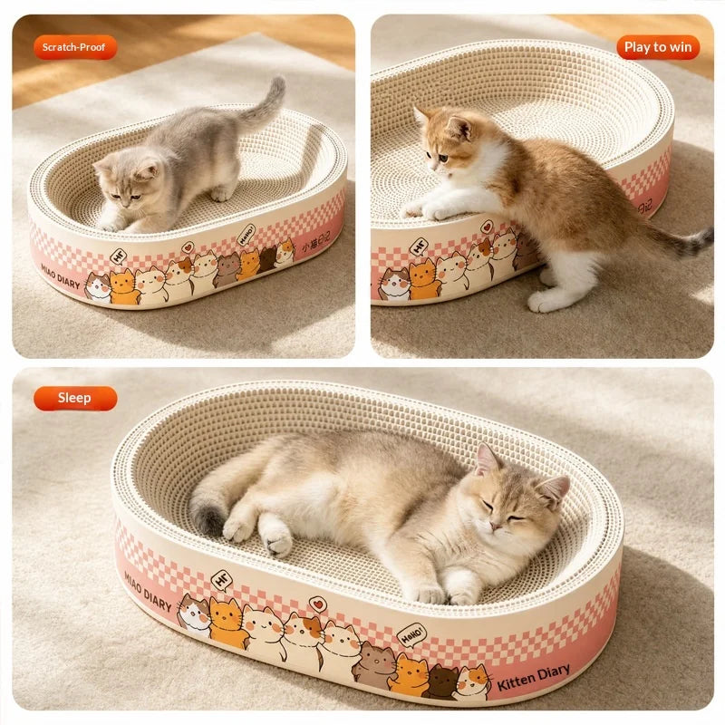 Cat Scratching Board Corrugated Cardboard Cat Scratcher Pad Oval Cat Bed Lounger No