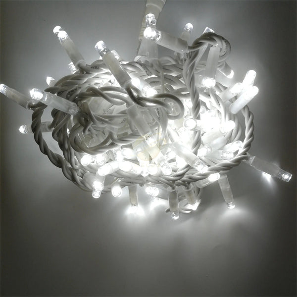 White Cable IP65 Waterproof 10m 100leds Rubber Cable Outdoor Christmas LED String Light