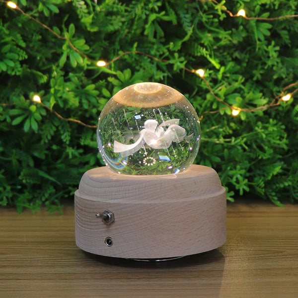 Battery Powered Crystal Ball Light Fixtures Wooden Music Box Night Lamp 3D Crystal Night