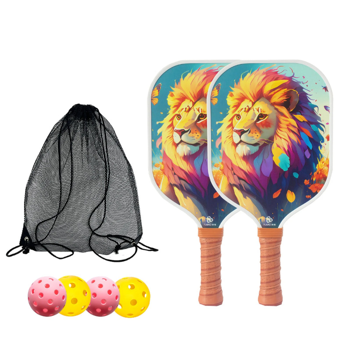 Yellow Cartoon Pickleball Paddle Set Fiberglass Honeycomb Core TPU Edge Lightweight Kids