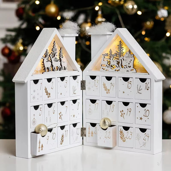 House Shape Table Led Ornament Wooden Christmas 24 Days Countdown Decoration Desktop