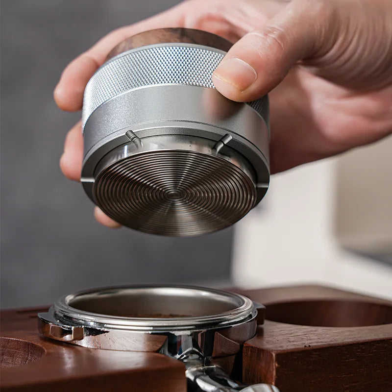 Aluminum Alloy Coffee Distributor & Tamper with Wood Handle Constant Pressure Adjustable