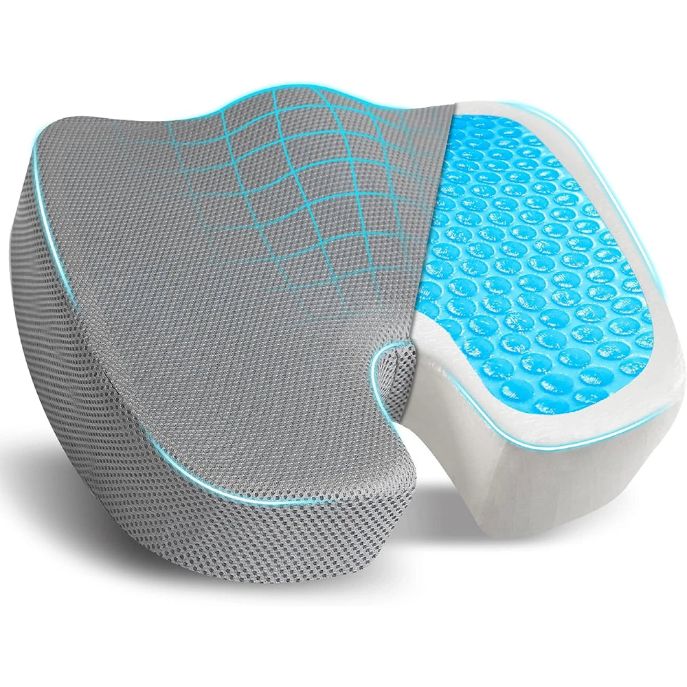 Cooling Gel Memory Foam Seat Cushion with Coccyx Cut-Out, 46 x 37 x 7.5 cm
