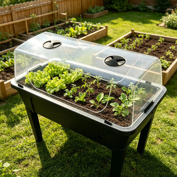 Eco-Friendly Black Plastic Self Watering Elevated Planter Box with Protecting Lid