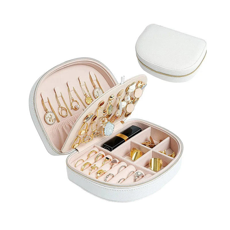 X133 Portable Travel Jewelry Box-Small 2-Layer Oval Jewelry Organizer with Zipper